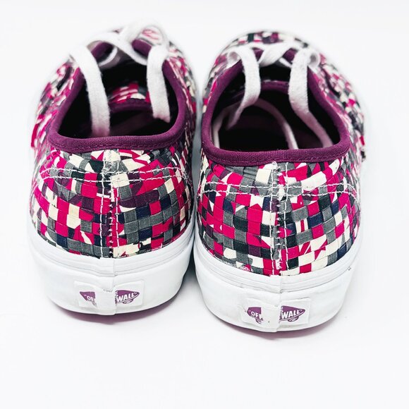 Vans Women Men Red Gray Cream Woven Canvas Lace up Sneaker  Size 8 Women 6.5 Men - Picture 5 of 10